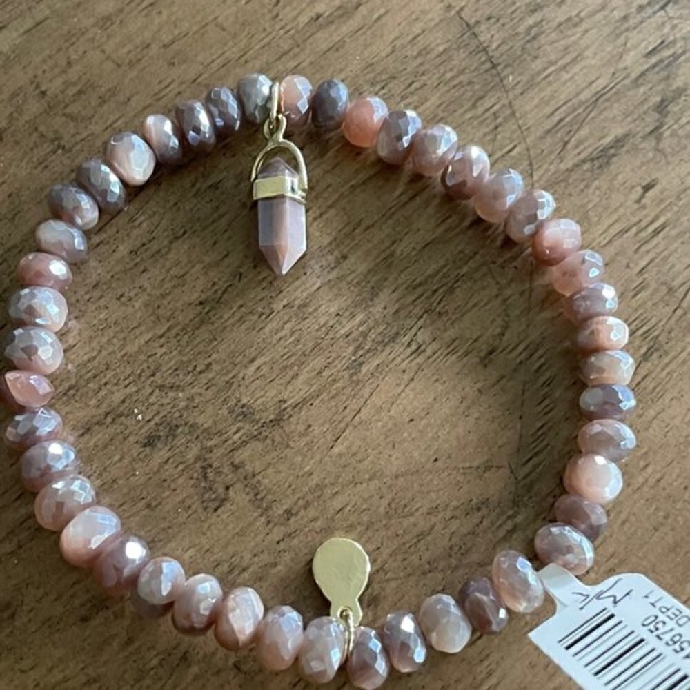RARITIES Carol Brodie CARAMEL MOONSTONE Stretch Bracelet with PRISM Char…
